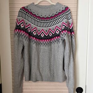 Caslon Gray and Pink Geometric Women's Sweater